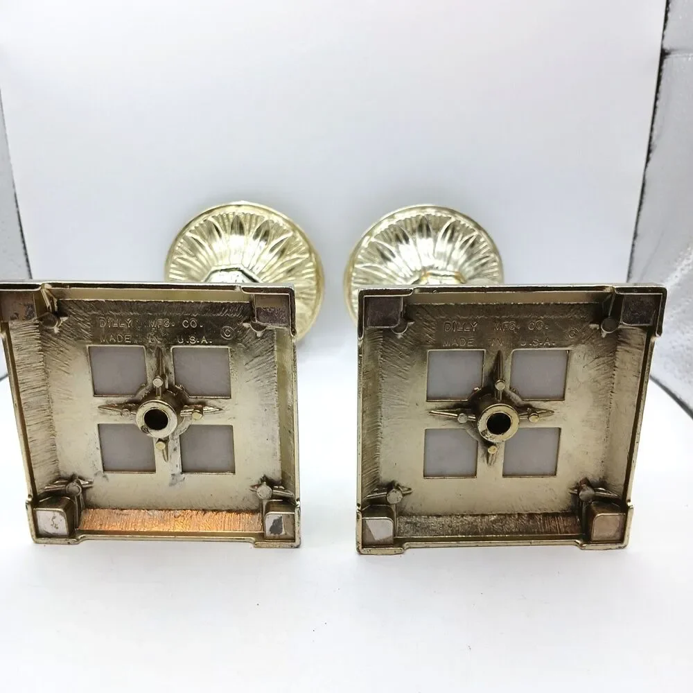 MCM Candle Holders Italian Marble Base Dilly Mfg Co. Gold Hollywood Regency 9